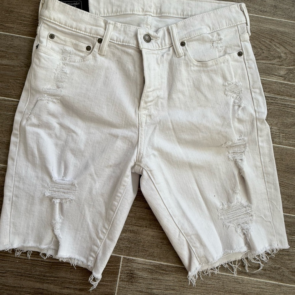 White Distressed Denim Shorts